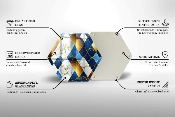 Tocător din sticlă Romburi de marmură aurie