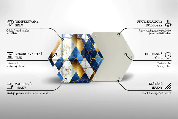 Tocător din sticlă Romburi de marmură aurie