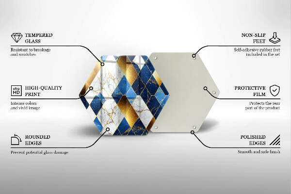 Tocător din sticlă Romburi de marmură aurie