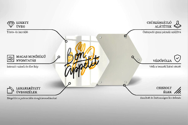 Tocător din sticlă Inscripție Bon appetit