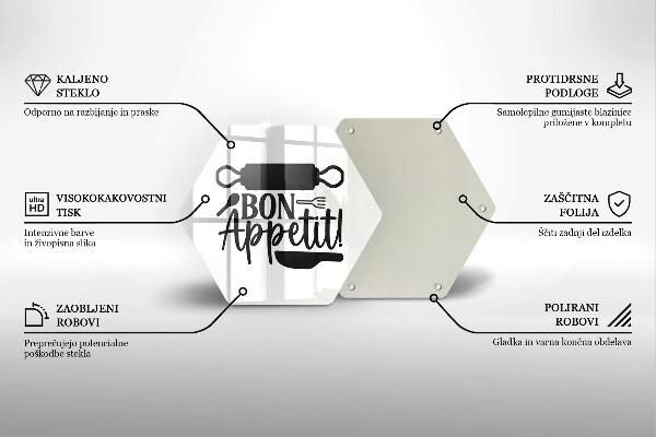 Tocător din sticlă Inscripție Bon appetit