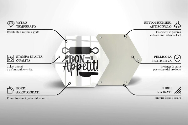 Tocător din sticlă Inscripție Bon appetit