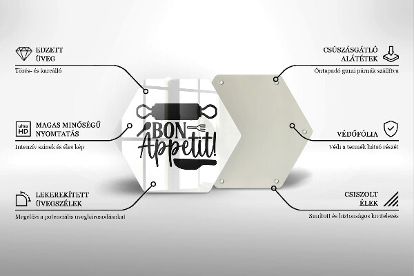 Tocător din sticlă Inscripție Bon appetit