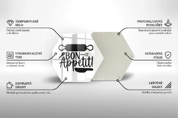 Tocător din sticlă Inscripție Bon appetit