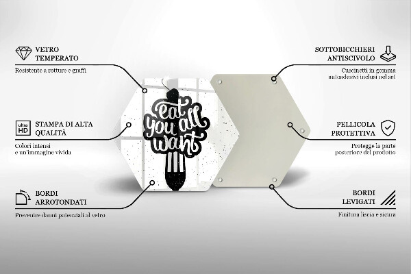 Tocător din sticlă Inscripția Eat all you want