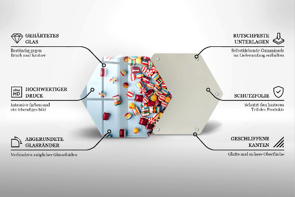 Tocător din sticlă Bomboane colorate