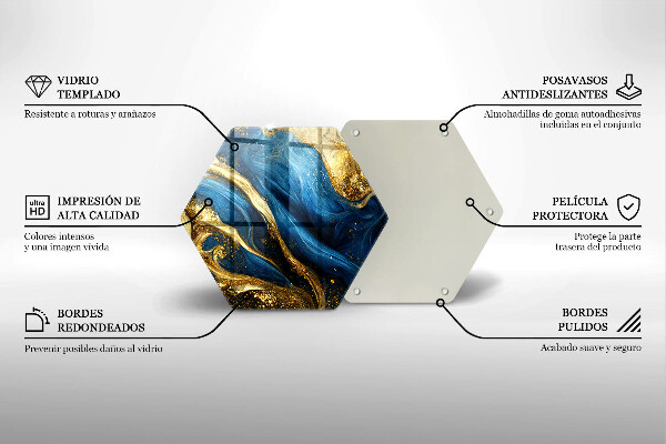 Tocător din sticlă Marmură albastră și aurie