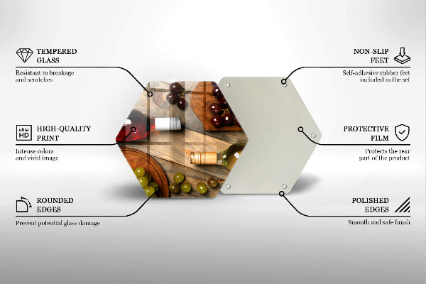 Tocător din sticlă Sticle de vin și struguri