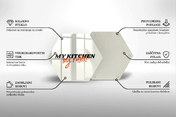 Tocător din sticlă Inscripția My kitchen my rules