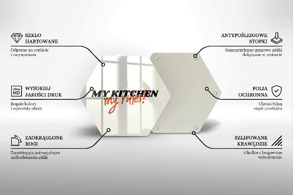 Tocător din sticlă Inscripția My kitchen my rules