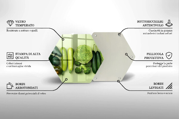 Tocător din sticlă Fructe și legume verzi