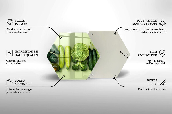 Tocător din sticlă Fructe și legume verzi