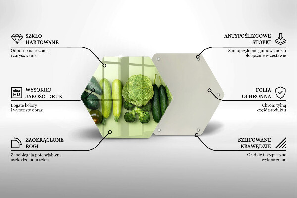 Tocător din sticlă Fructe și legume verzi