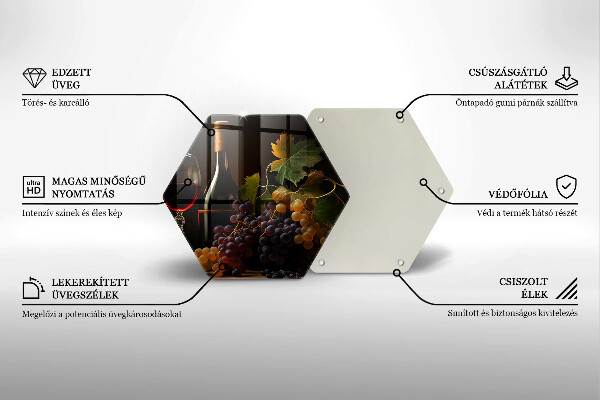 Tocător din sticlă Pahar de vin și struguri