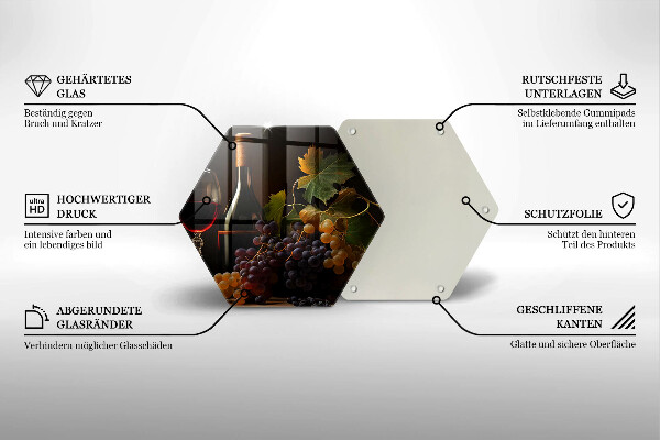 Tocător din sticlă Pahar de vin și struguri