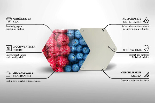 Tocător sticlă Fructe de zmeură și afine