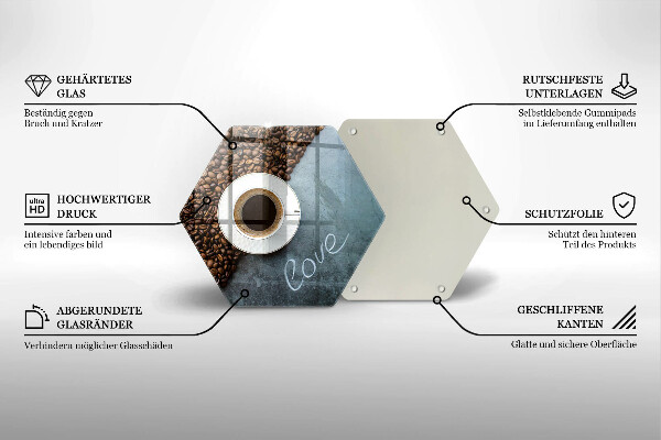 Tocător sticlă Boabe de cafea și ceașcă