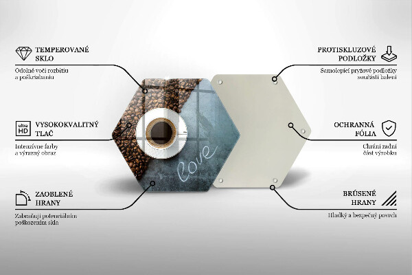 Tocător sticlă Boabe de cafea și ceașcă