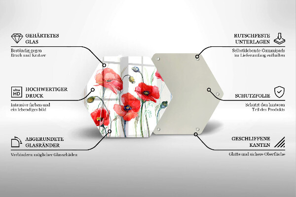 Tocător de bucătărie Flori roșii de maci