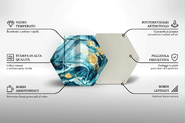 Tocător sticlă Abstracția aurului albastru