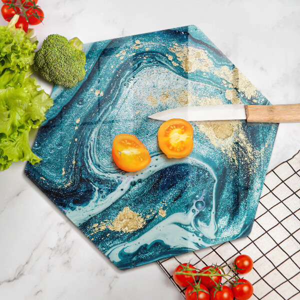 Tocător sticlă Abstracția aurului albastru