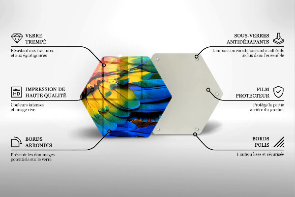 Tocător sticlă Pene de papagal colorate