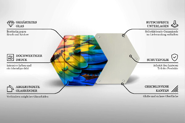 Tocător sticlă Pene de papagal colorate