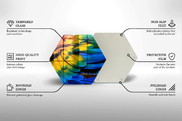 Tocător sticlă Pene de papagal colorate