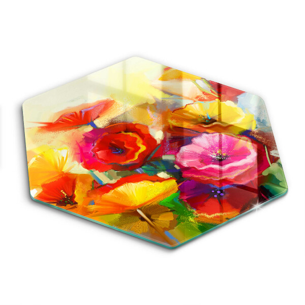 Tocător sticlă Flori colorate pictate
