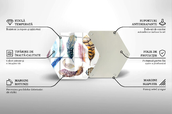 Tocător sticlă Pene de păsări colorate