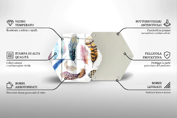 Tocător sticlă Pene de păsări colorate