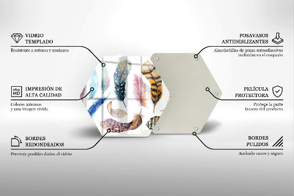 Tocător sticlă Pene de păsări colorate