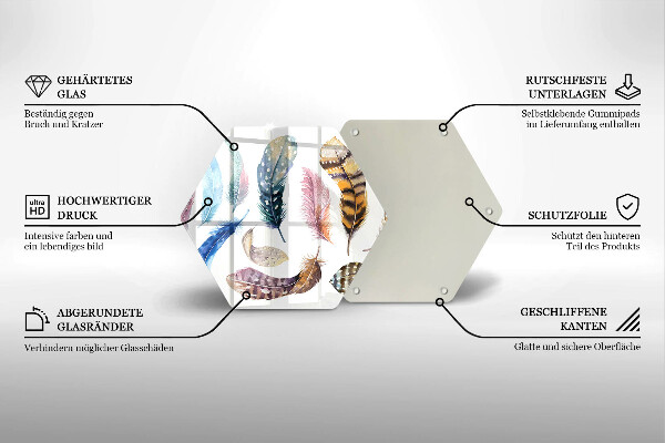 Tocător sticlă Pene de păsări colorate