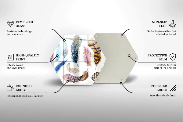 Tocător sticlă Pene de păsări colorate