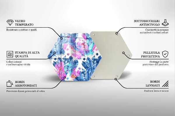 Tocător sticlă Ilustrație boho cu pene