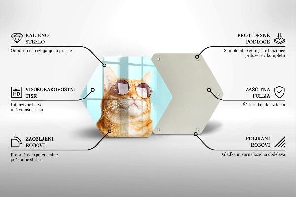 Tocător sticlă Pisica rosie cu ochelari