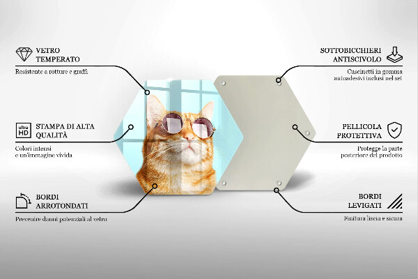 Tocător sticlă Pisica rosie cu ochelari