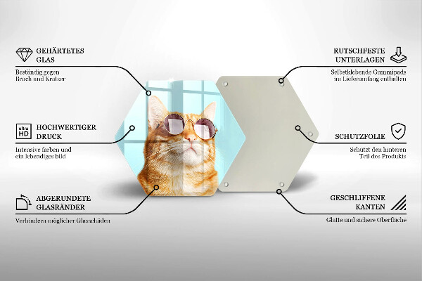 Tocător sticlă Pisica rosie cu ochelari