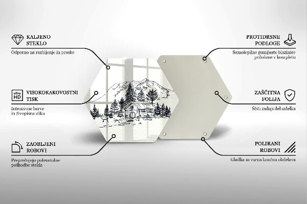 Tocător de bucătărie Desen al unei cabane la munte