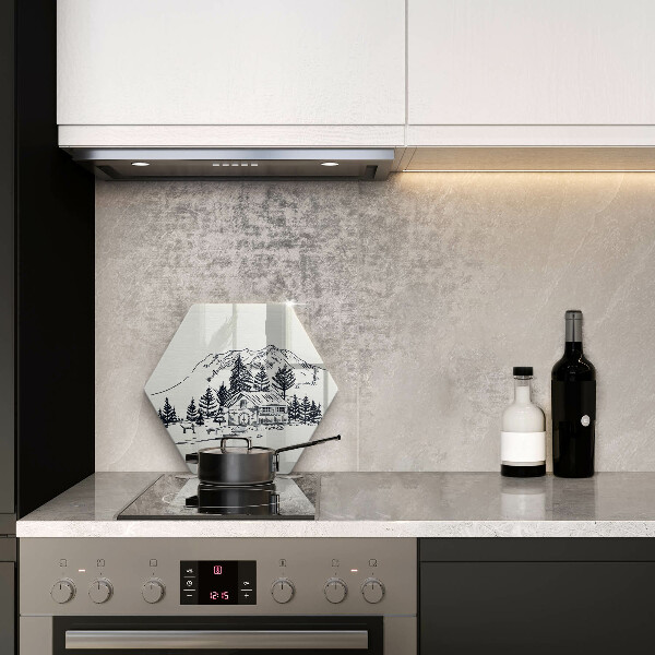 Tocător de bucătărie Desen al unei cabane la munte