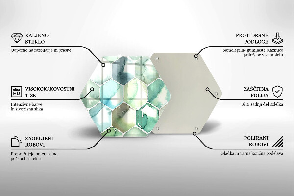 Tocător sticlă Hexagoane acuarele
