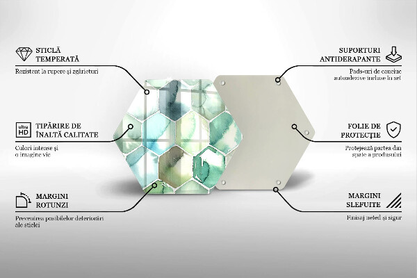 Tocător sticlă Hexagoane acuarele