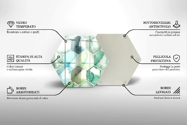 Tocător sticlă Hexagoane acuarele