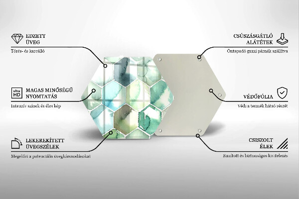 Tocător sticlă Hexagoane acuarele