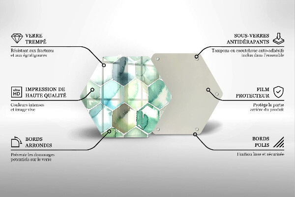 Tocător sticlă Hexagoane acuarele