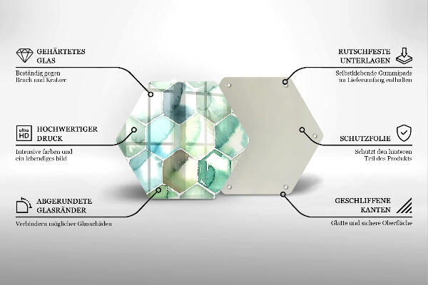 Tocător sticlă Hexagoane acuarele