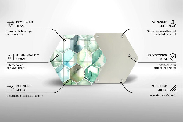 Tocător sticlă Hexagoane acuarele
