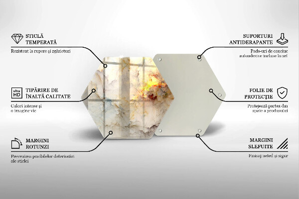 Tocător sticlă Textura de marmură cu aur