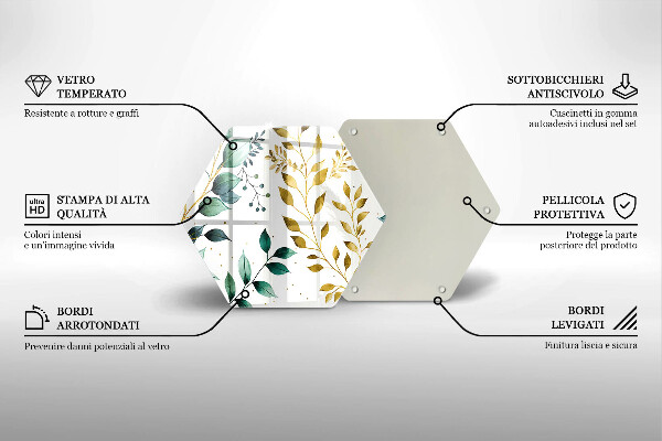 Tocător sticlă Frunze verzi și aurii