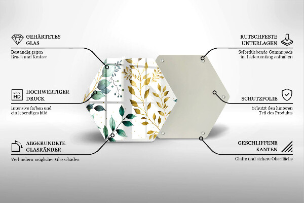 Tocător sticlă Frunze verzi și aurii